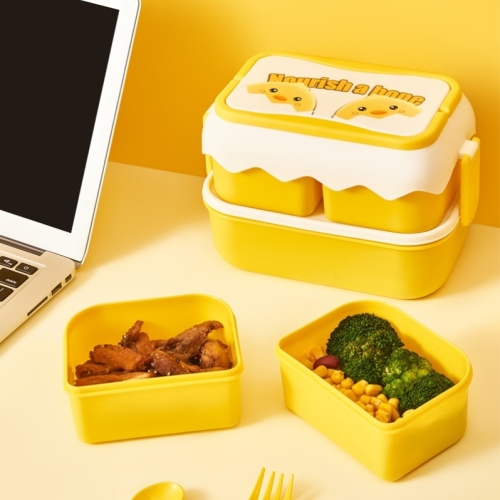 j06-6395 lunch box with tableware double layer lunch box plastic lunch box handle lunch box storage box daily necessities