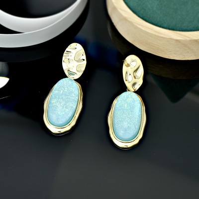 Antique Style Trendy Ear Rings Oval Fashion High-Grade Resin Earrings 925 Silver Stud Earrings Factory Direct Sales