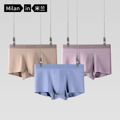 2022 New Milan 3 Pairs/pack 60S Long-Staple Cotton Men's Underwear Seamless Silkworm Pupa Protein Inner Boxers Men