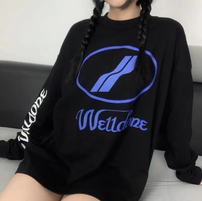 Fashion Brand We11done Early Autumn Four-Color Stitching Letter Sweater Bottoming Long Sleeve Men's and Women's Same Welldone