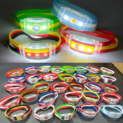 2022 Qatar World Cup Luminous Flag Bracelet Fans Cheering Props Silicone Flash Led Bracelet Wholesale