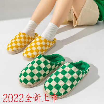 New Cotton Slippers Men's and Women's Woolen Slipper Slippers Warm Cotton inside Home Casual Plaid