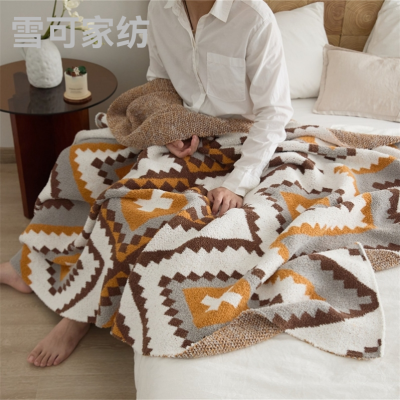 Blanket Thickened Nordic Class a Velvet Blanket Bedroom Knitted Geometric Pattern Blanket Sofa Cover 120 * 150cm