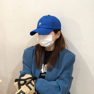 Leather Sauce Letter Blue Baseball Cap Female Spring and Summer Day Peaked Cap Korean Hip Hop Versatile Sun Protection Sun Hat