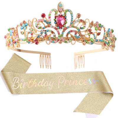 New Birthday Princess Birthday Party Crown Shoulder Strap Girl Princess Party Strap Suit