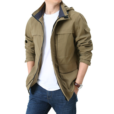 2022 New Jacket Men's Jacket Autumn and Winter Young and Middle-Length Casual Loose Large Size Outdoor Shell Jacket