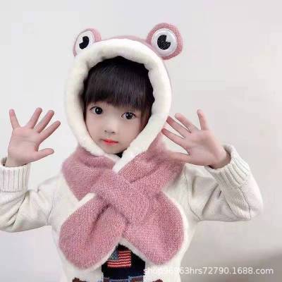 Boys and Girls Earmuffs Hat Two-Piece Children's Frog Hat Winter Scarf One-Piece Hat Cartoon Extra Thick Cute Plush