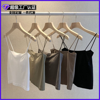 Beautiful Back Wrapped Chest Thin Belt Ice Silk Seamless One-Piece Camisole Chest Pad Tube Top Fixed Cup Bottoming Women's Underwear