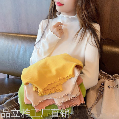 Women's Sweater Girls High Elastic Bottoming Shirt Warm Bedford Cord Sweater Solid Color Female Student Boutique Live Broadcast Supply Wholesale