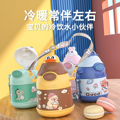 New 316 Stainless Steel Good-looking Portable Children's Thermos Mug Cartoon Thermos Student Strap Straw Water Cup