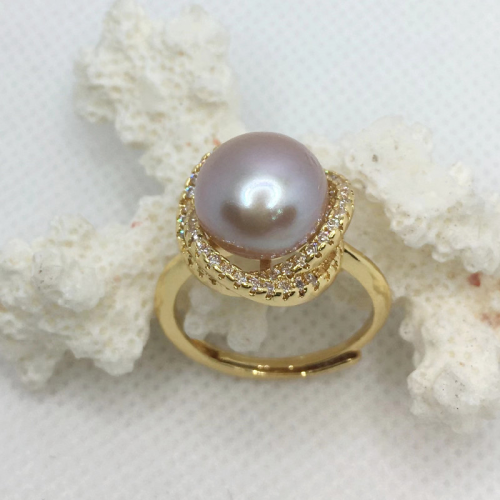 Wholesale Baroque Purple Natural Freshwater Pearl Gold-Plated Bird‘s Nest-Shaped Color Retaining Ring