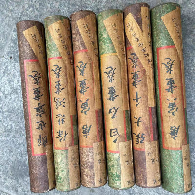 Antique Tube Painting Cover Color Random Old Calligraphy and Painting Landscapes, Birds and Flowers Characters