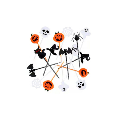 Halloween Paper Cup Cake Decoration Toothpick Plastic Party Pick Pumpkin Bat Spider Design Cake Hair Ornament