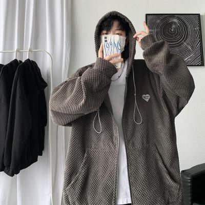 European and American Hiphop Sweater Men's Oversize Drop-Shoulder Corduroy Coat Autumn BF Idle Style Waffle Cardigan