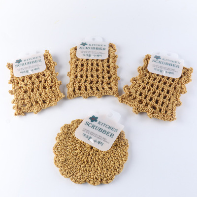 Wholesale Laminate Gold Thread Double Layer Oil-Free Dish Towel Korean Scouring Pad Hand Crocheted Coaster Brush Dishcloth