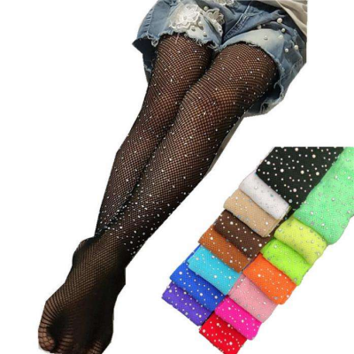 High-elastic kids girl tights cheap color drill decor children fishnet pantyhose wholesale