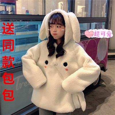 Faux Lamb Fleece Sweatshirt Women's 2022 Winter New Korean Style Loose Fleece Padded Hooded Ins Coat for Students