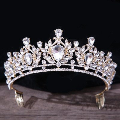 Bride Headdress Crown New European and American Luxury Rhinestone Crystal Wedding Dress Dinner Birthday Ball Show Dress Crown