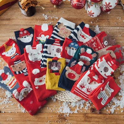 Women's Mid Tube Stockings Korean Cute Cotton Thread Large Red Socks Birth Year Socks Korean College Style Stockings Christmas Gift Box Socks