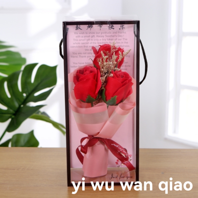 Soap Flower Gift Box Transparent Box Emulational Decoration Craft Rose Preserved Fresh Flower Mother's Day Valentine's Day Holiday Gift