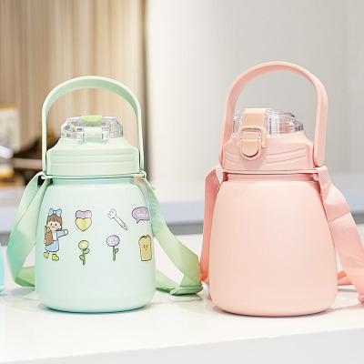 Good-looking Stainless Steel Big Belly Cup Children's Thermos Mug Cute Straw Portable Large Capacity Kettle Student Cup Wholesale