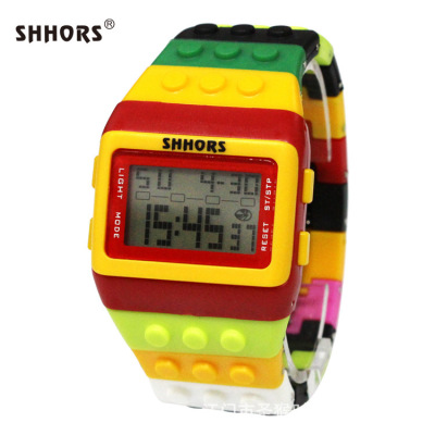Monkey Shhors Wholesale LCD Color Building Blocks LED Electronic Watch Luminous Sport Watch Men Women