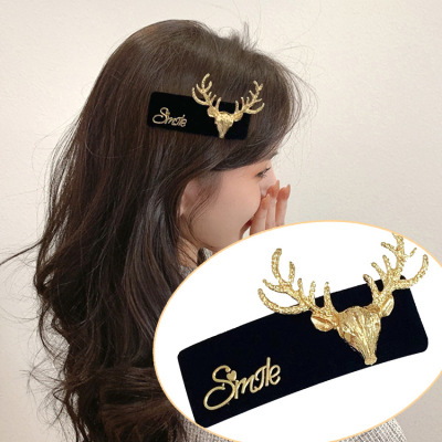 2022 Autumn and Winter Hair Accessories New Antlers Personality BB Clip Side Clip Side Clip Letters All-Matching Fashion Accessories Bang Clip Women