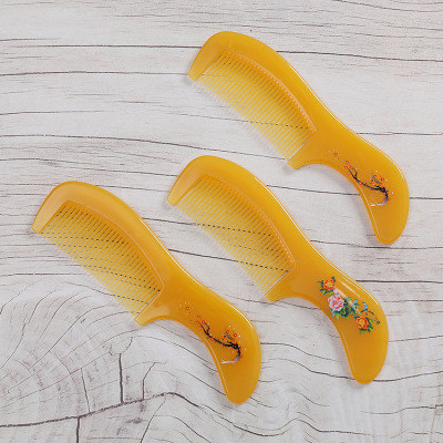 Factory Thickened Imitation Horn Comb Straight Comb Handle Yellow Printings Comb Exquisite Paper Card Packaging