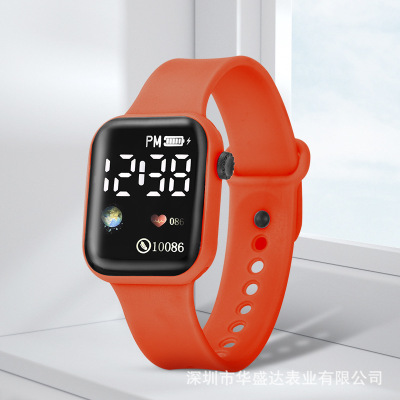 New Cross-Border Small Square Earth Love Couple Children's Watch Sports Apple LED Electronic Watch Earth