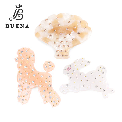 Korean Acetate Hairpin French Style Cute Edge Clip Dog Rabbit with Diamond Head Clip Fashion Duckbill Clip Animal Hair Accessories