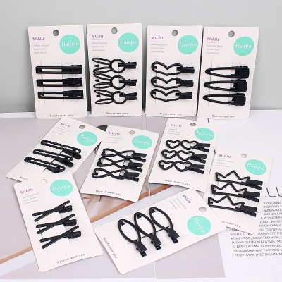 Fashion Korean Hair Accessories Classic Black Hairpin 3 Cards Style Side Clip Crown Bang Clip Physical Store D51