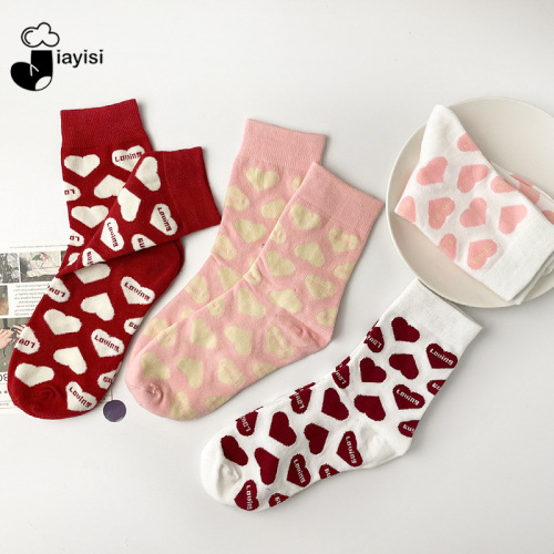 Jiayisi Jianyi Silk Korean Love Socks Children‘s Mid-Calf Cute JK Girl Long Socks Lolita Women‘s Socks Wholesale