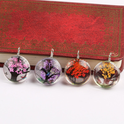 Time Stone Starry Dried Flower Pendant round Dried Flower Glass Pendant DIY Necklace Pendant Accessories