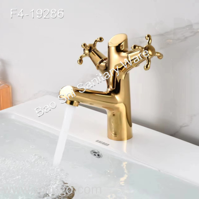 Double Hand Wheel Basin Faucet Mixed Hot and Cold Plum Blossom Hand Wheel Handle Faucet Sitting Single Rod Installation