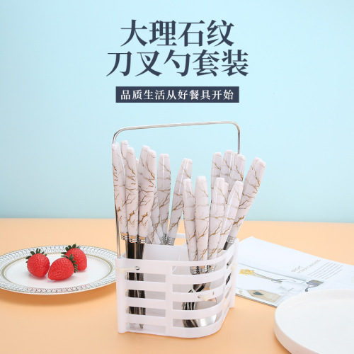 processing custom marbling knife， fork and spoon set household stainless steel steak knife and fork tableware rice spoon dessert spoon
