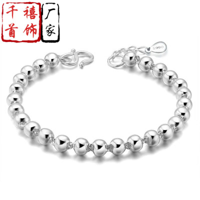 Buddha Beads Glossy Silver Bracelet Men 'S And Women 'S Ball Silver Bead Short Adjustable Silver Bracelet Jewelry Wholesale Customization