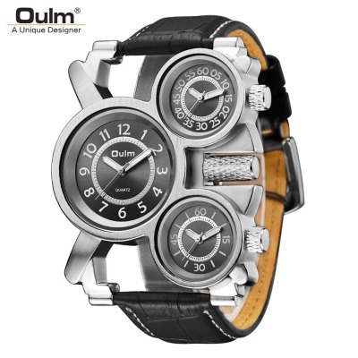 Oulm Oulm 1167 Men's Watch Wholesale Foreign Trade Hot Sale Quartz Watch Multi-Time Zone Genuine Leather Wrist Watch One Piece Dropshipping