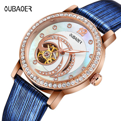 Genuine Oubao Fashion Women's Automatic Mechanical Watch Rhinestone Hollow Luminous Waterproof Women's Watch Manufacturer Agent