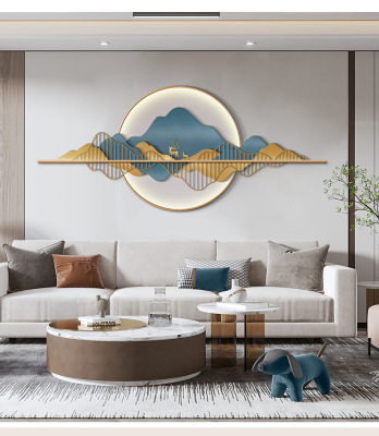 Modern Light Luxury Living Room Wall Decoration Pendant New Chinese Style Sofa Background Wall Landscape Elk Creative Metal Wall Hanging