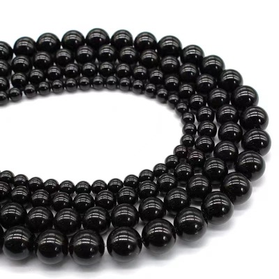 Mengjun Crystal Natural Black Agate Scattered Beads Semi-Finished DIY Ornament round Beads
