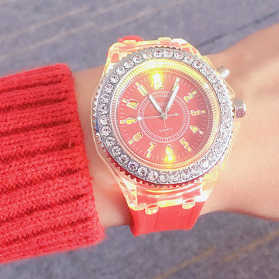 Luminous Glow Personality Rhinestone Led Harajuku Korean Fashion Children Boys and Girls Student Couple Jelly Quartz Watch