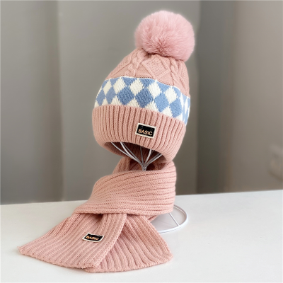 Winter Children's Hat Scarf Set Men's and Women's Thick Fleece Wool Knitted Warm Ear Protection New Two-Piece Suit Cap