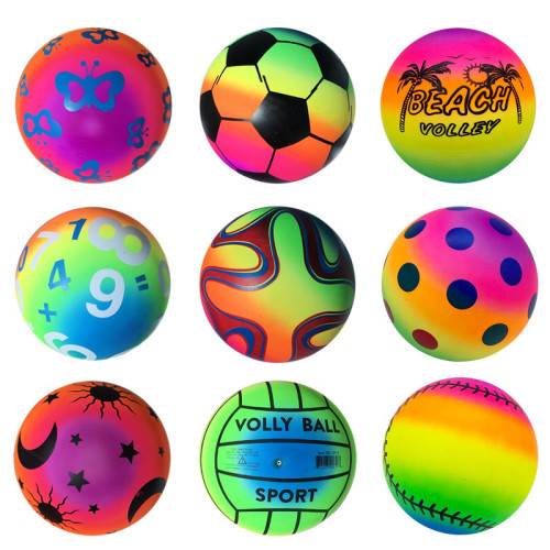 pvc full printing ball 9-inch rainbow ball baby cognition infant inflatable toy ball sports customization wholesale