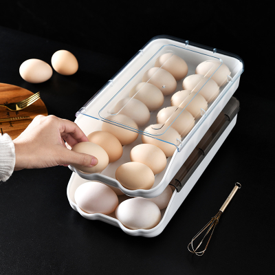 Egg Storage Box Automatic Rolling down 14 Kitchen Multi-Layer Overlay Plastic Egg Tray Anti-Collision with Lid Refrigerator Crisper