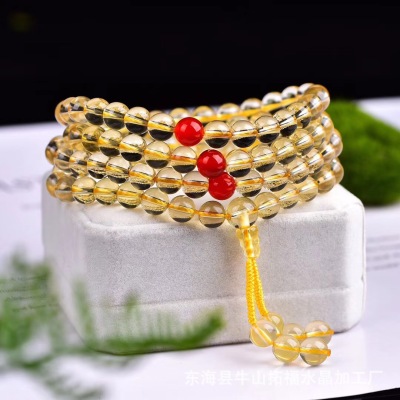 Natural Citrine 108 Beads Bracelet Bracelet Hand Toy Can Also Be Worn with Red Agate round Beads Bracelet