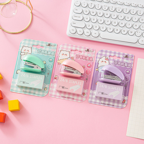 cartoon mini stapler set wholesale small size labor-saving stapler needle delivery combination convenient binding machine for students
