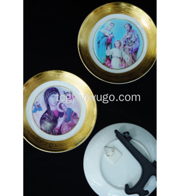 Ceramic Tourist Souvenir/Customized Decorative Tray/Factory Direct Sales Religious Relief Gold Gold Ceramic Ornaments