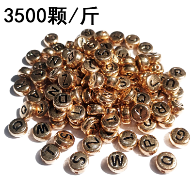 Cross-Border New Arrival Acrylic Rose Gold Kc Gold 26 Capital English 4x7mm Letter Flat Beads Bracelet Jewelry Accessories