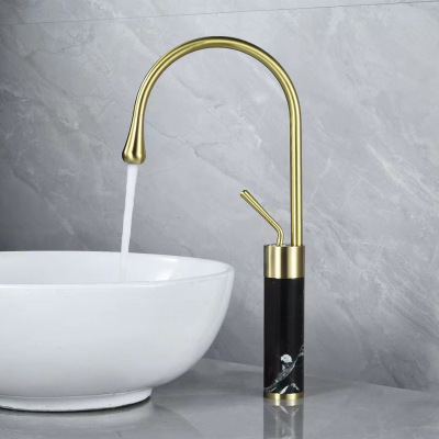 Light Luxury Copper Gold Marble Faucet Nordic Hot and Cold Water Basin Faucet Table Basin Rotating Faucet