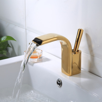 Golden Waterfall Faucet Northern European Style Copper Basin Faucet Bathroom Washbasin Wash Basin Faucet